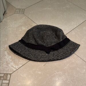 Stylish Black and Gray Women's Bucket Hat with lace trim and bow